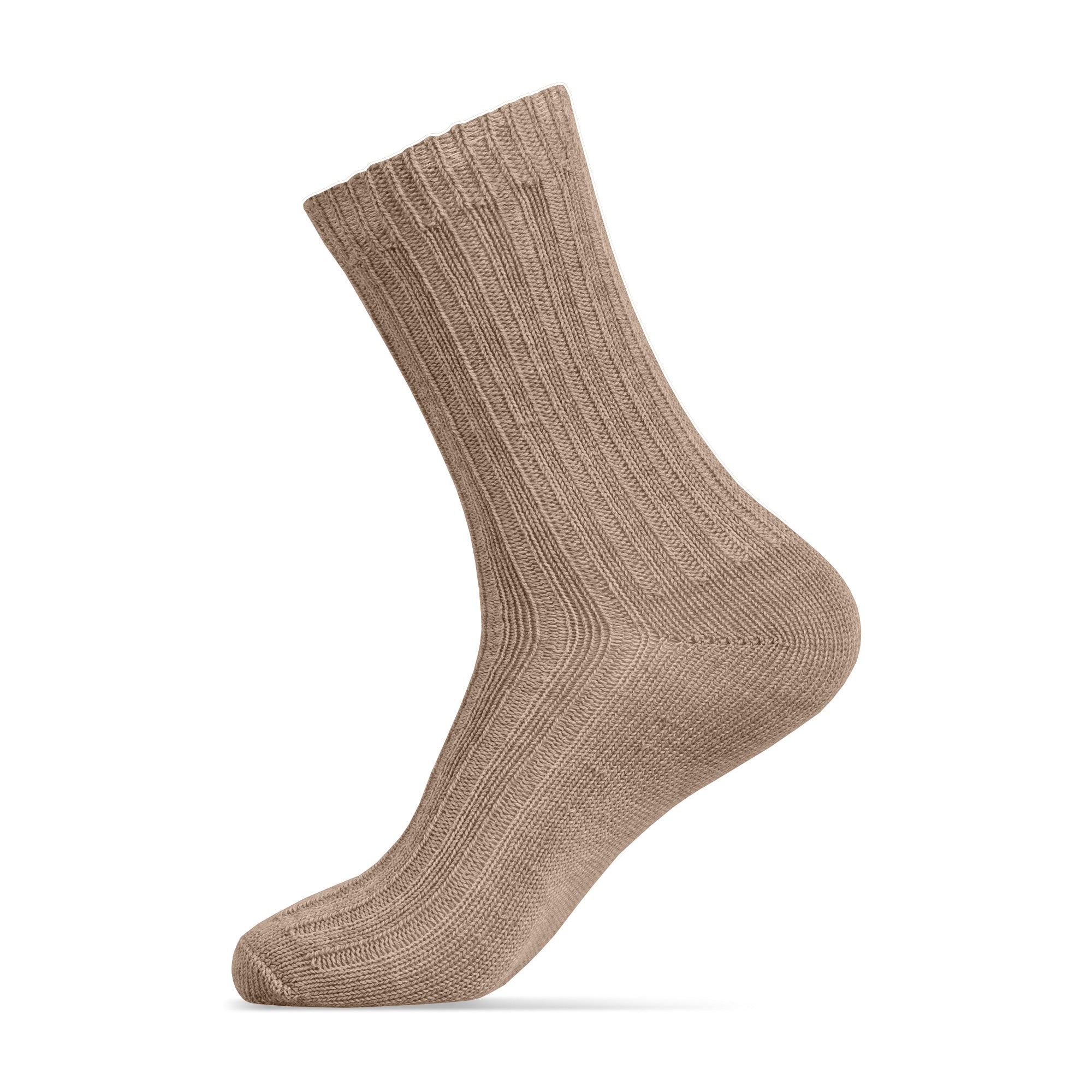 Women's beige ribbed merino wool sock – natural fiber comfort with temperature control and stretch fit.