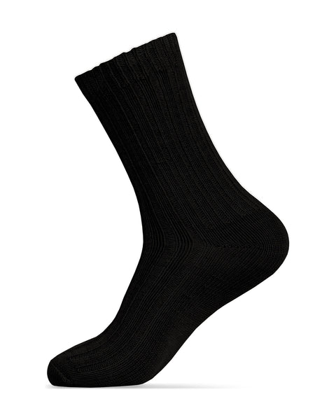 Black merino wool crew sock for women – premium ribbed design offering warmth and breathability.