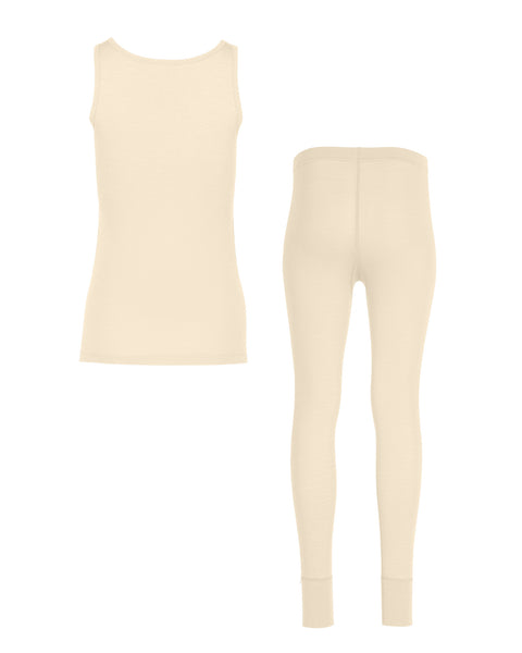 Packshot of women&#39;s 160 merino wool sleeveless top and bottoms set