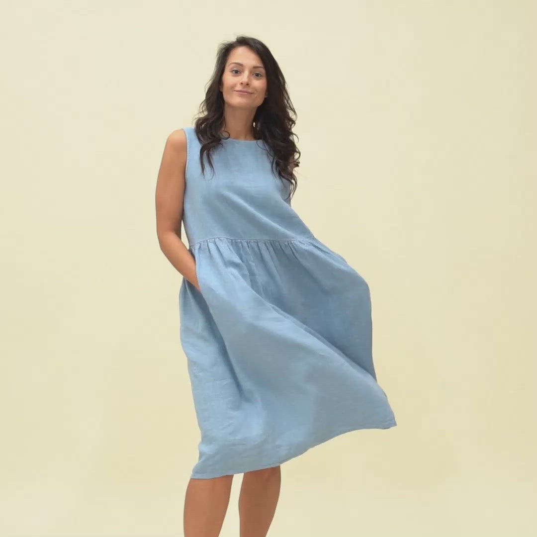Linneklänning Smock Maya Molnblå
