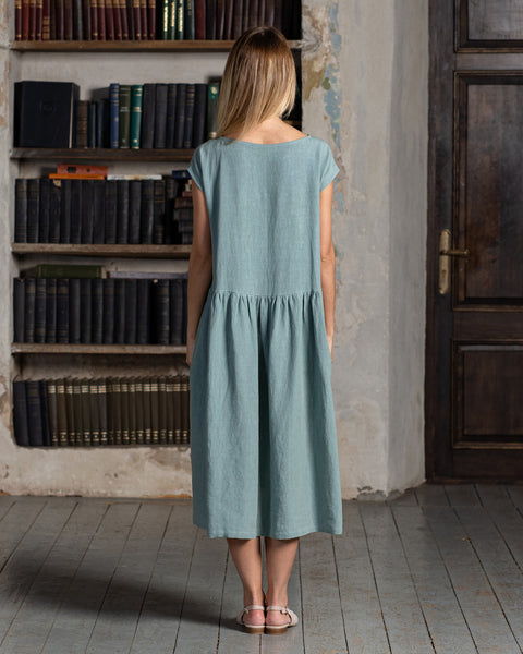 Linen Smock Dress Cecilia Mint Green