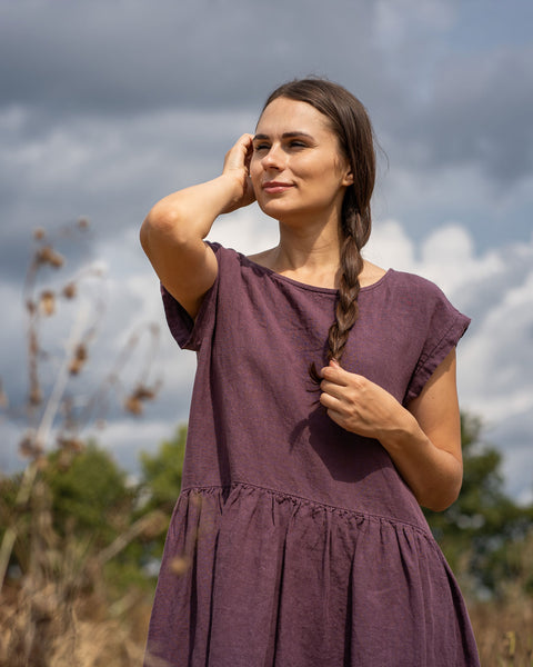 Linen Smock Dress Cecilia Shadow Purple