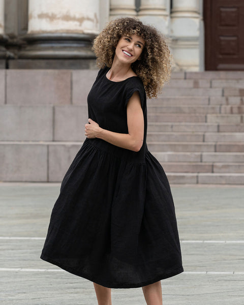 Linen Smock Dress Cecilia Pure Black