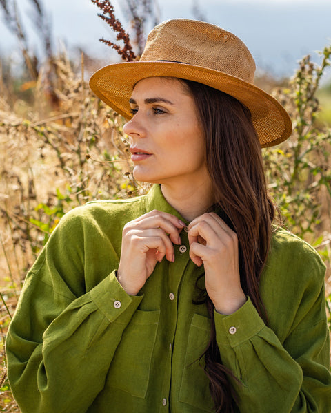 Linen Oversize Shirt Dress Margo Forest Green