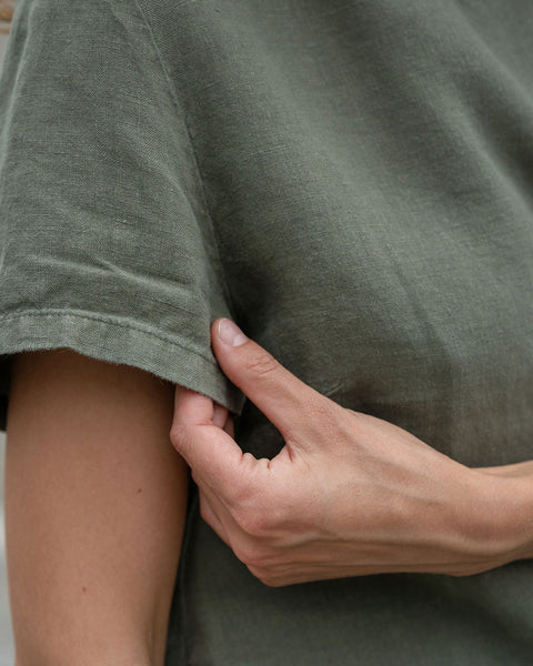 Linne T-shirt Topp Emma Sten Grön