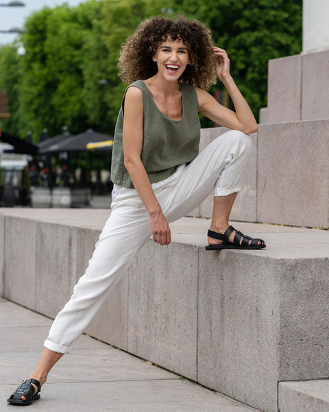 Linen Sleeveless Crop Top Ana Stone Green