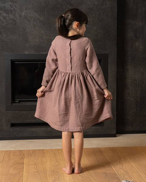 Kids&#39; Linen Dress Mini LUCY Faded Rose
