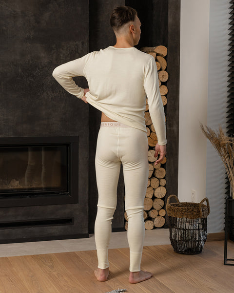 Men&#39;s Merino 250 Set of Long Sleeve &amp; Bottom Rub Natural