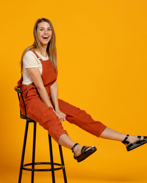 Linen Pinafore Jumpsuit Nicci Cinnamon Red