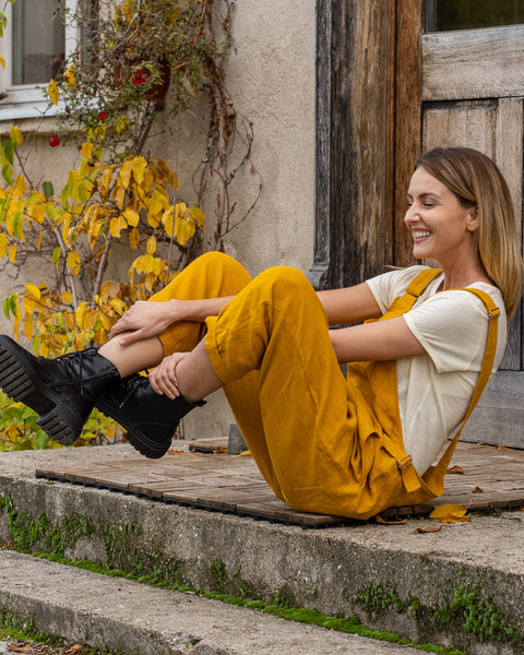 Linen Pinafore Jumpsuit Nicci Spicy Yellow