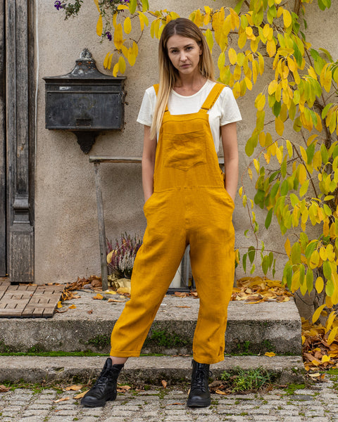 Linen Pinafore Jumpsuit Nicci Spicy Yellow