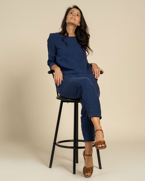 Blus med lång ärm &amp; byxor 2-delat set Storm Blue