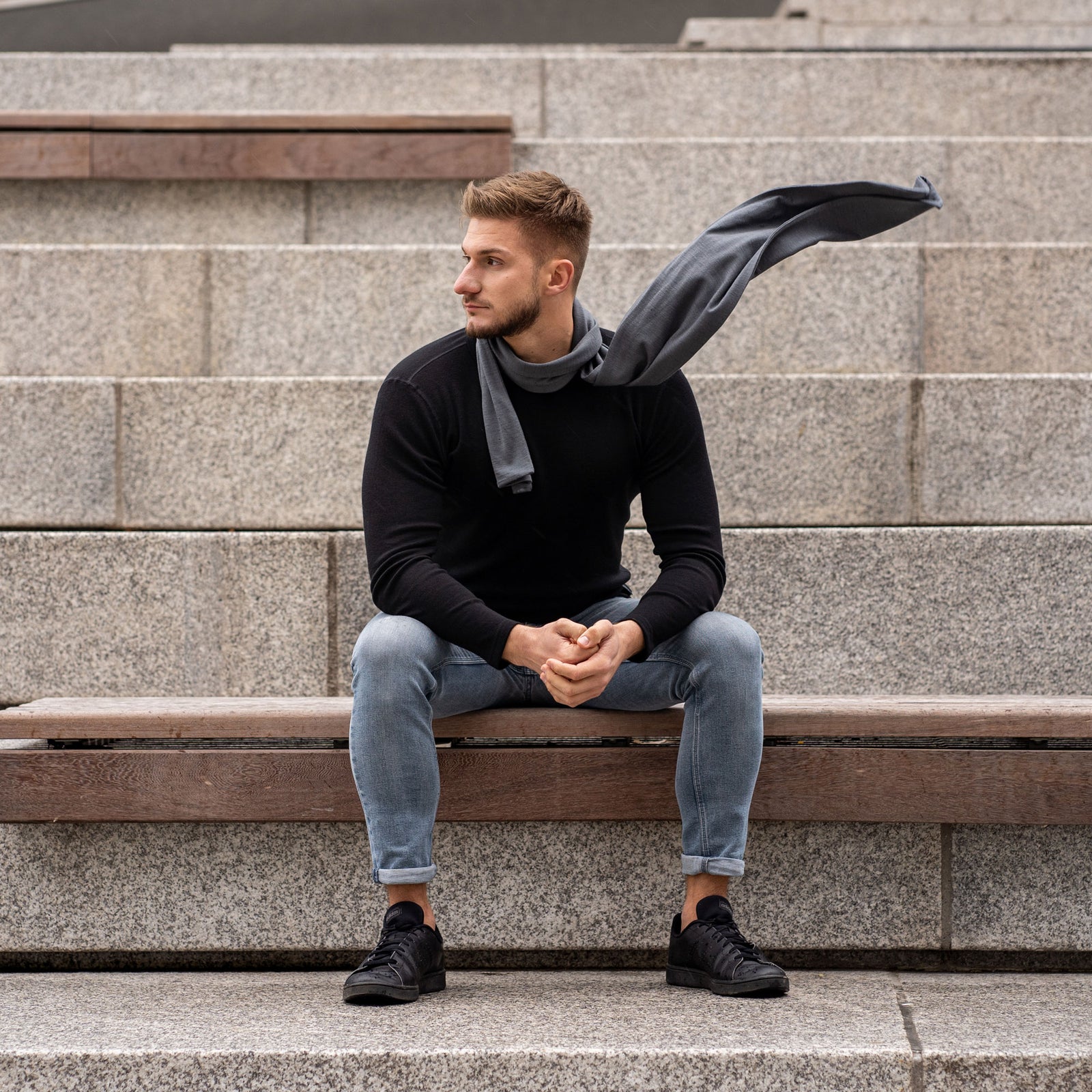 Herrs merinoullsscarf Perfekt Grå