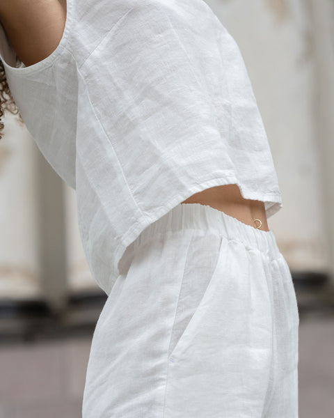 Linen Matching 2-Piece Set of Ana Crop Top &amp; Dakota Pants in pure white