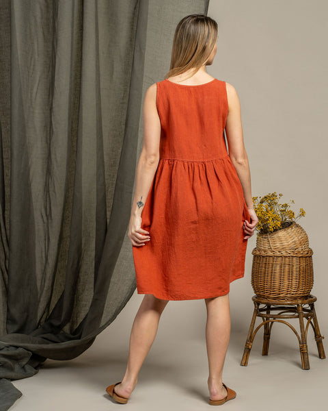 Linen Smock Dress Eliza Cinnamon Red