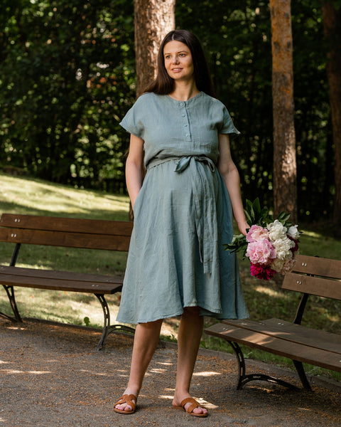 Linen Front Button Dress Brigit Mint Green
