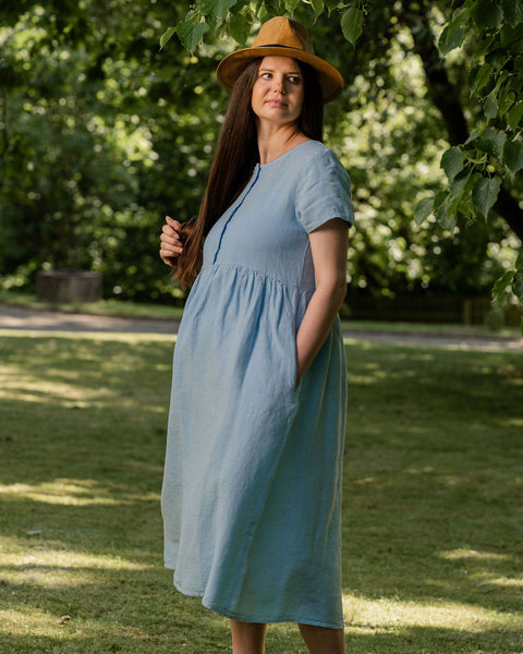 Linen Smock Dress Maria Cloudy Blue