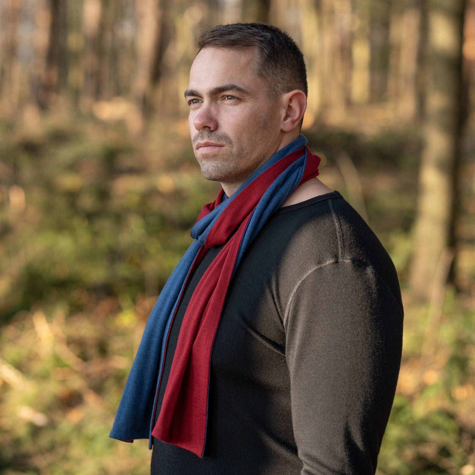 Herrs merinoullsscarf Denim/Royal Cherry