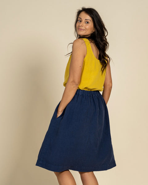 Linen Midi Skirt Sophia Storm Blue