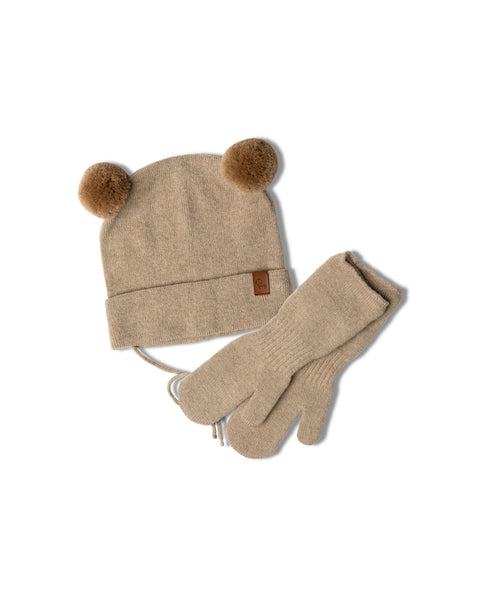 Knitted Baby Beanie &amp; Mitten&#39;s 2-Piece Set Creamy beige