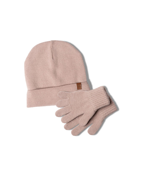 Kids Knitted Beanie &amp; Gloves 2-Piece Set Dusty Pink