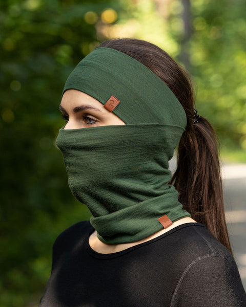 Women&#39;s Headband and Gaiter Set Dark Green