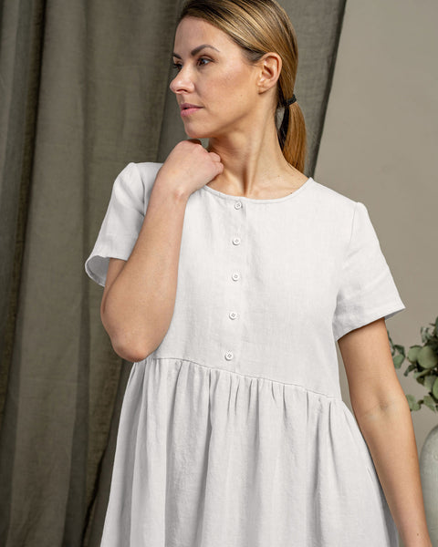 Linen Smock Dress Maria Pure White